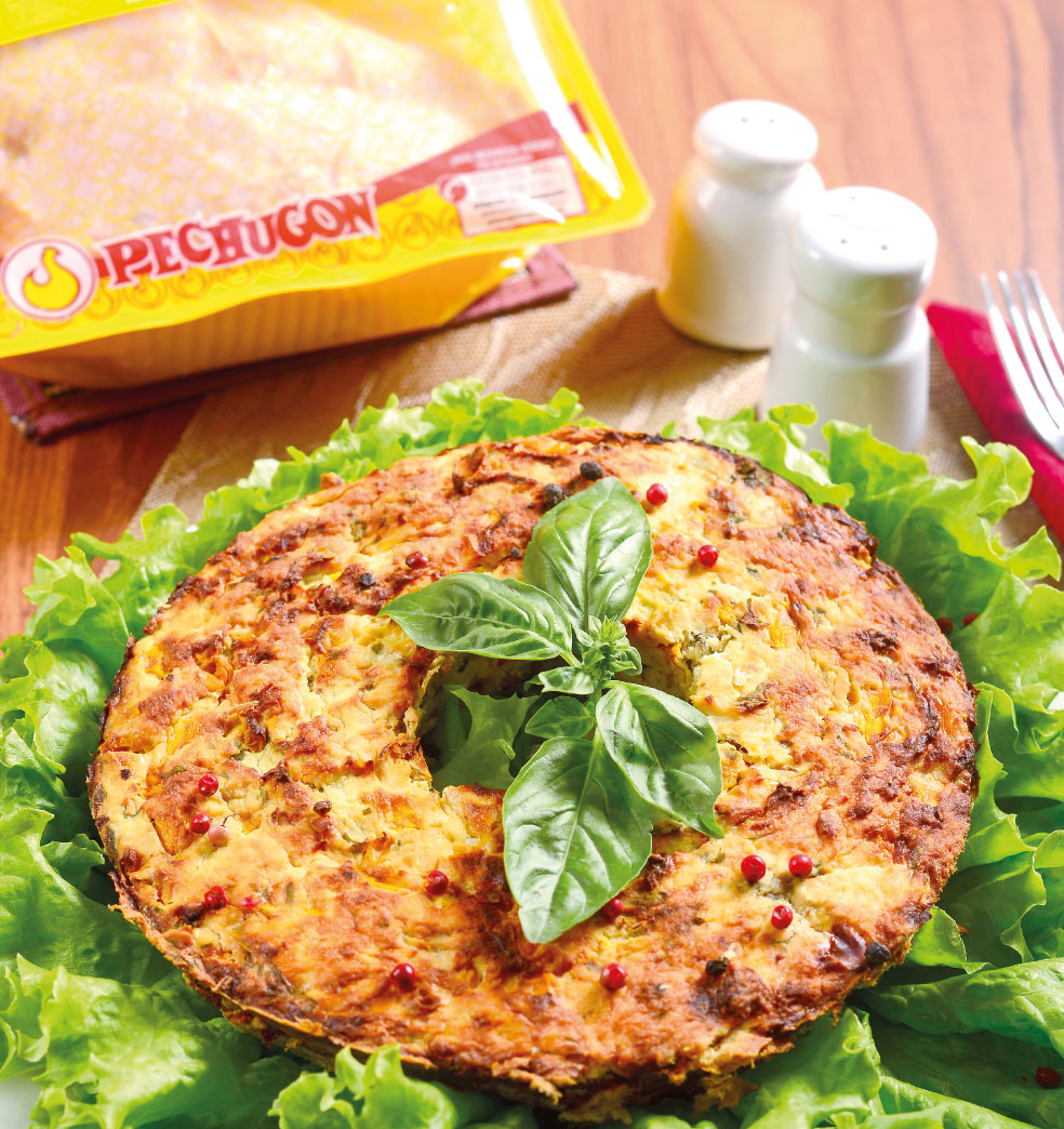 Budín de pollo y verduras