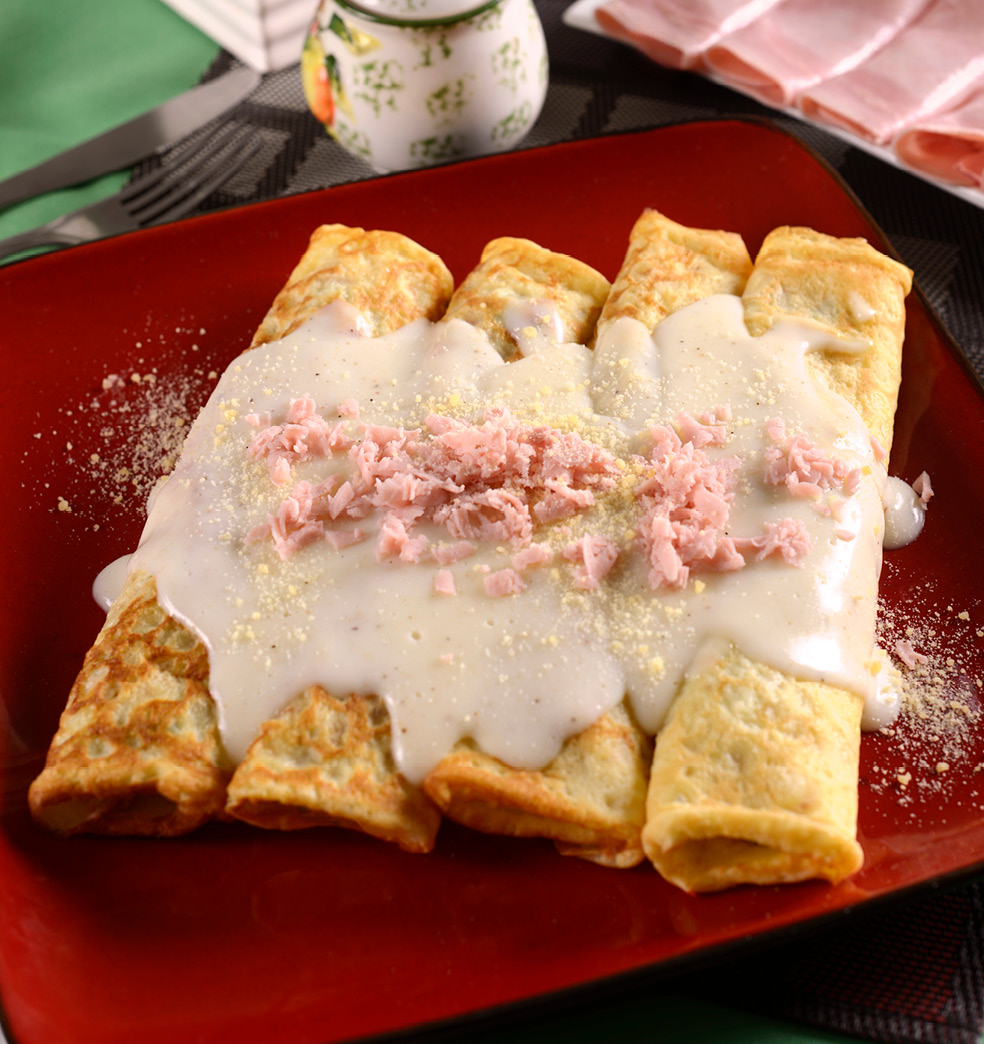 canelones de jamon, queso y verdura