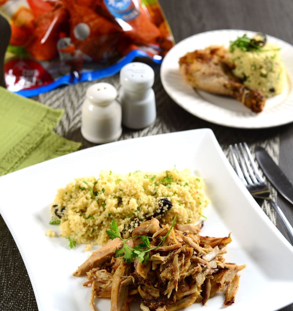 Pollo caramelizado con cuscús y ciruelas